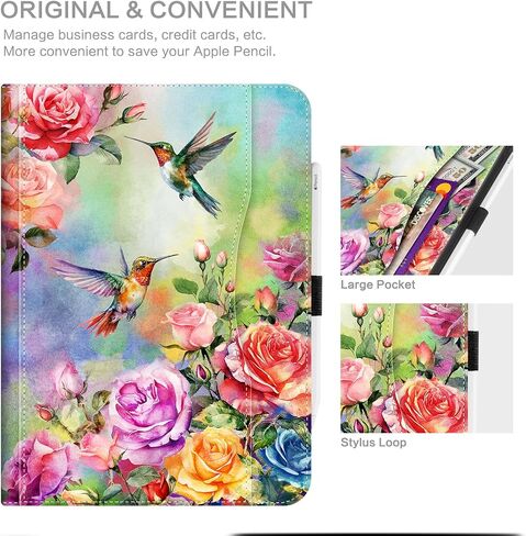 Lokigo for iPad 10th Generation Case 2022 ، iPad 10th Gen Case ، iPad 10.9 Case ، 10.9 inch multi-viewings case ، Apple iPad 10th Generation with Pencil Holder & Pocket ، Flowers in Kuwait