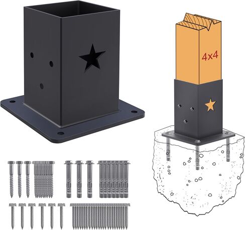 4x4 Post Base, Heavy-Duty 4x4 Post Bracket (3.6 x 3.6 Inch Inner Size), Decorative Powder-Coated Wood Post Anchors for Pergolas, Fences, Decks, and Porch Railings(4-Pack) in Kuwait
