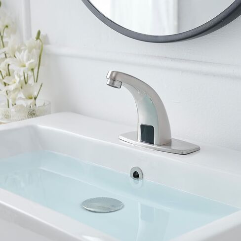 Touchless Bathroom Sink Faucet Commercial Infrared Motion Sensor, Battery or Plug-in Powered, Hot & Cold Mixer Tap, Hands-Free Faucet with Hole Cover Plate, Chrome in Kuwait