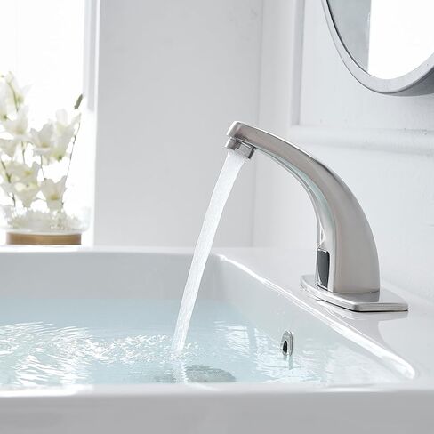 Touchless Bathroom Sink Faucet Commercial Infrared Motion Sensor, Battery or Plug-in Powered, Hot & Cold Mixer Tap, Hands-Free Faucet with Hole Cover Plate, Chrome in Kuwait