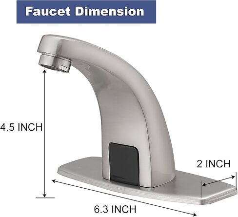 Touchless Bathroom Sink Faucet Commercial Infrared Motion Sensor, Battery or Plug-in Powered, Hot & Cold Mixer Tap, Hands-Free Faucet with Hole Cover Plate, Chrome in Kuwait