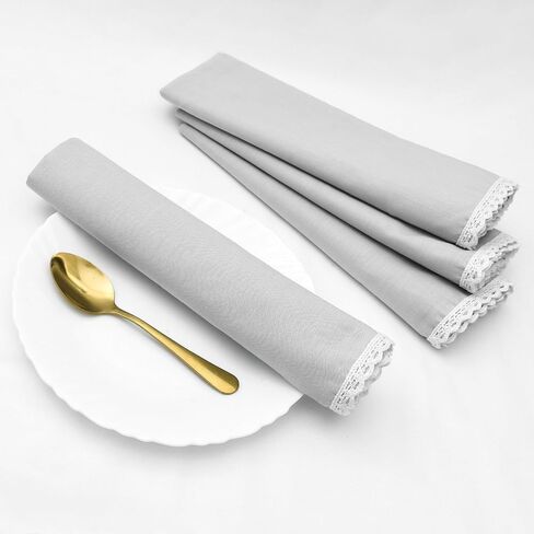 Olive Green Dyed Lace Napkins, Cotton Cloth Napkins, Set of 4-18x18 Inch Washable Dinner Napkins, Kitchen Towel Dinner Table Linen Indian Napkins, Wedding Lace Napkins, Tablecloth, Christmas Napkins in Kuwait