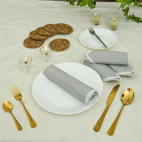 Olive Green Dyed Lace Napkins, Cotton Cloth Napkins, Set of 4-18x18 Inch Washable Dinner Napkins, Kitchen Towel Dinner Table Linen Indian Napkins, Wedding Lace Napkins, Tablecloth, Christmas Napkins in Kuwait