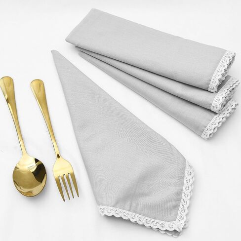 Olive Green Dyed Lace Napkins, Cotton Cloth Napkins, Set of 4-18x18 Inch Washable Dinner Napkins, Kitchen Towel Dinner Table Linen Indian Napkins, Wedding Lace Napkins, Tablecloth, Christmas Napkins in Kuwait