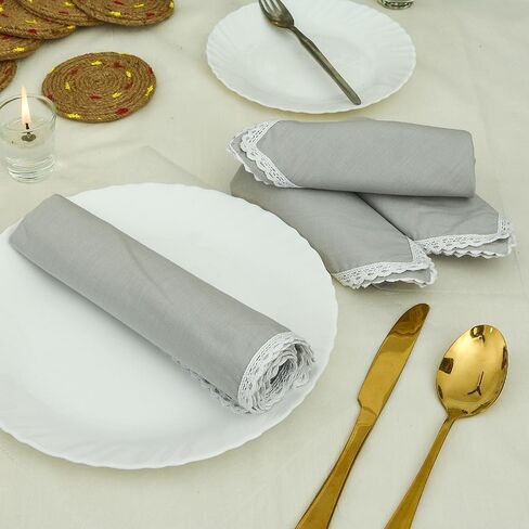 Olive Green Dyed Lace Napkins, Cotton Cloth Napkins, Set of 4-18x18 Inch Washable Dinner Napkins, Kitchen Towel Dinner Table Linen Indian Napkins, Wedding Lace Napkins, Tablecloth, Christmas Napkins in Kuwait