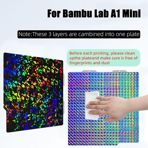 صفيحة لبناء Bambu Lab A1 Mini 3D Printer: PEI Build Plate Carbon Pet Diamond Peo Pey Plate 3D Accsities Securder Smooth Sheet Sheet 184 × 184 مم (تموجات ماء+حبة الخشب) in Kuwait