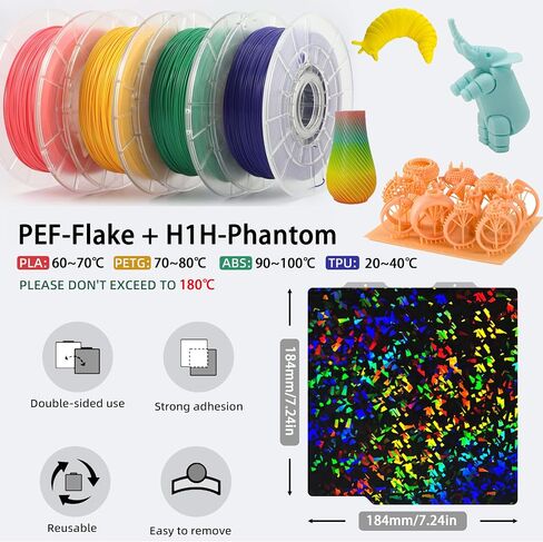 صفيحة لبناء Bambu Lab A1 Mini 3D Printer: PEI Build Plate Carbon Pet Diamond Peo Pey Plate 3D Accsities Securder Smooth Sheet Sheet 184 × 184 مم (تموجات ماء+حبة الخشب) in Kuwait