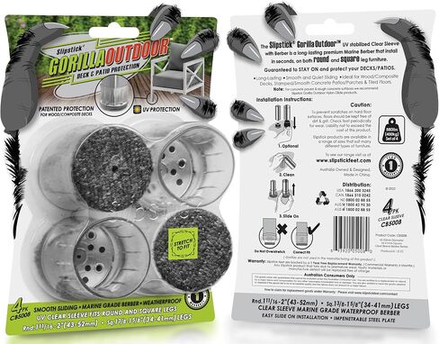Slipstick Gorillaoutdoor Berber Furniture Fads with Scay Sleve Sock (8 Pack) Sliders Froofproof Outdoor Furniture لأرجل مستطيلة متوسطة in Kuwait