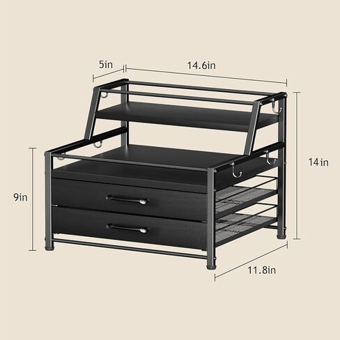 Coffee Syrup Rack Organizer - 4-Tier 8 Syrup Wine Bottles Stand with 82 Storage Drawer for K-Cups, Coffee Pod Holder for Countertop, Bar Station, Kitchen, Black in Kuwait