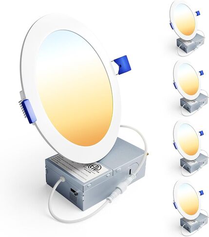 Ensenior 4 Pack 6 Inch LED Recessed Light, Dimmable, 2700K-5000K 5CCT, 1200LM High Brightness, 12W 120V, Damp Rated, Ultra-Thin Canless Wafer Ceiling Light - ETL & FCC & IC in Kuwait