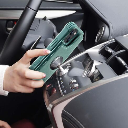 VANAVAGY Wallet Case Compatible for iPhone 13 for Women and Men,Leather Flip Folio Phone Cover Fits Magnetic Car Mount with Credit Card Holder,Forest Green in Kuwait