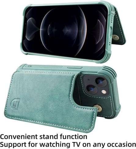 VANAVAGY Wallet Case Compatible for iPhone 13 for Women and Men,Leather Flip Folio Phone Cover Fits Magnetic Car Mount with Credit Card Holder,Forest Green in Kuwait
