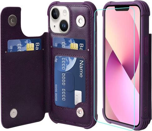 VANAVAGY Wallet Case Compatible for iPhone 13 for Women and Men,Leather Flip Folio Phone Cover Fits Magnetic Car Mount with Credit Card Holder,Forest Green in Kuwait