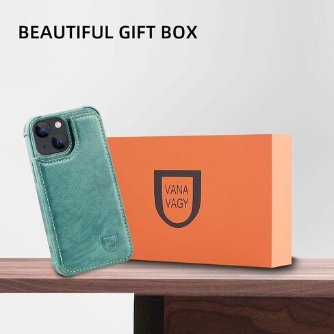 VANAVAGY Wallet Case Compatible for iPhone 13 for Women and Men,Leather Flip Folio Phone Cover Fits Magnetic Car Mount with Credit Card Holder,Forest Green in Kuwait