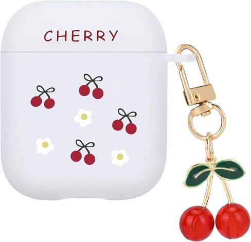 Cute Case for Airpods 4th Generation (2024) with Lovely Keychain, Cherry Flowers Design Women Protective Shockproof Soft TPU Frosted Premium Cover for Airpods 4 Gen in Saudi Arabia