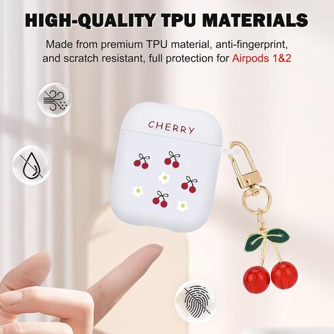 Cute Case for Airpods 4th Generation (2024) with Lovely Keychain, Cherry Flowers Design Women Protective Shockproof Soft TPU Frosted Premium Cover for Airpods 4 Gen in Saudi Arabia
