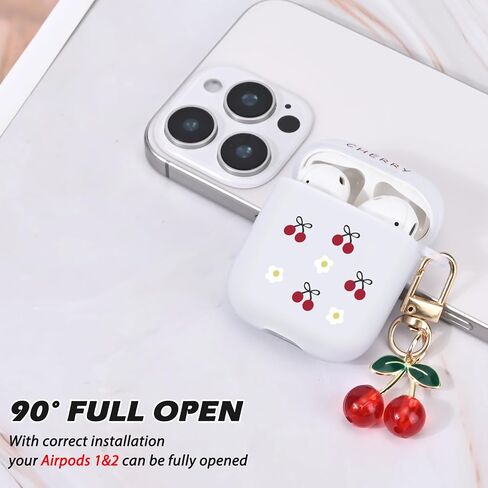 Cute Case for Airpods 4th Generation (2024) with Lovely Keychain, Cherry Flowers Design Women Protective Shockproof Soft TPU Frosted Premium Cover for Airpods 4 Gen in Saudi Arabia