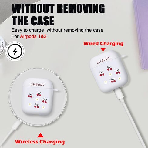 Cute Case for Airpods 4th Generation (2024) with Lovely Keychain, Cherry Flowers Design Women Protective Shockproof Soft TPU Frosted Premium Cover for Airpods 4 Gen in Saudi Arabia