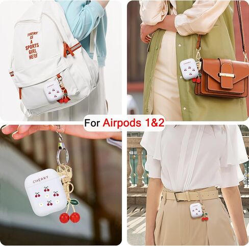 Cute Case for Airpods 4th Generation (2024) with Lovely Keychain, Cherry Flowers Design Women Protective Shockproof Soft TPU Frosted Premium Cover for Airpods 4 Gen in Saudi Arabia