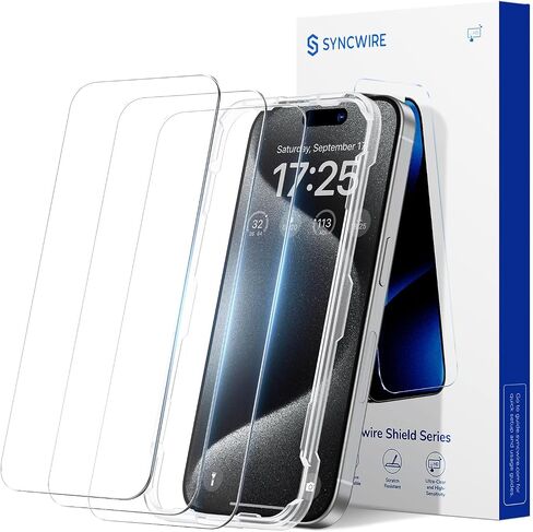 SYNCWIRE Screen Protector for iPhone 15 Pro Max, 3 Pack Shatterproof Tempered Glass [Easy Installation Frame] [9H Hardness] [99.99% HD Clear] [Case Friendly] [Bubble Free] for Apple 6.7 inch in Saudi Arabia