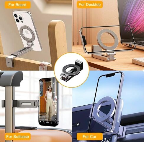 DT-MagClip Magnetic Clip-On Phone Holder for iPhone & Android (MagSafe) | 360° Adjustable Stand for Travel Desk Shopping Carts | Universal 1/4" Tripod Mount | Hands-Free & Creators Friendly (Gray) in Saudi Arabia