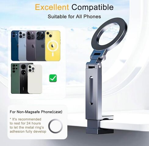 DT-MagClip Magnetic Clip-On Phone Holder for iPhone & Android (MagSafe) | 360° Adjustable Stand for Travel Desk Shopping Carts | Universal 1/4" Tripod Mount | Hands-Free & Creators Friendly (Gray) in Saudi Arabia