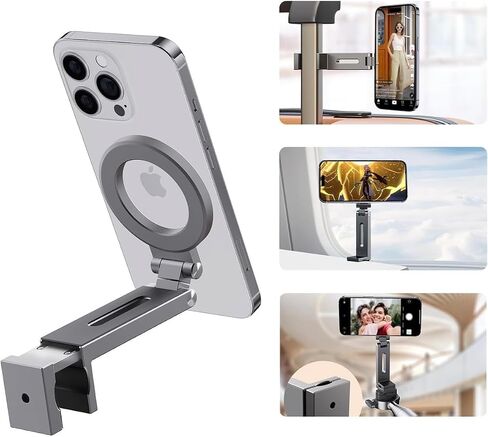 DT-MagClip Magnetic Clip-On Phone Holder for iPhone & Android (MagSafe) | 360° Adjustable Stand for Travel Desk Shopping Carts | Universal 1/4" Tripod Mount | Hands-Free & Creators Friendly (Gray) in Saudi Arabia
