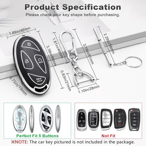 PIFOOG Key Fob Cover for Hyundai Kona 2024 Ioniq 6 Elantra Santa Fe Sonata 5 Button Car Keys Case Shell Accessories Bling Keychain Remote Key Protector Full Covers Girly Women White Gold TPU in Saudi Arabia