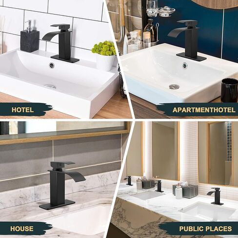 Herogo Black Bathroom Faucet, Stainless Steel Modern Bathroom Sink Faucets with Pop-up Sink Drain & Deck Plate 1 or 3 Hole, Single Handle RV Washbasin Lavatory Faucet with 2 Water Hoses in Kuwait