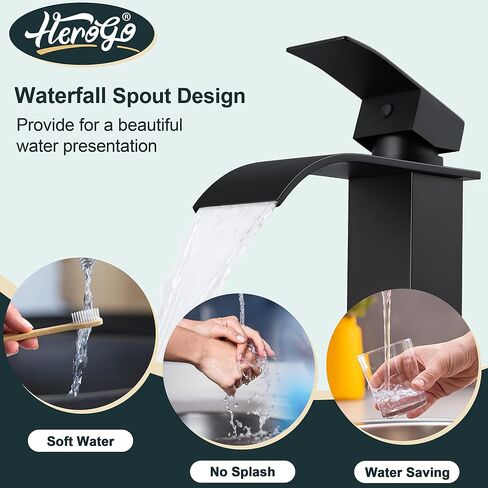 Herogo Black Bathroom Faucet, Stainless Steel Modern Bathroom Sink Faucets with Pop-up Sink Drain & Deck Plate 1 or 3 Hole, Single Handle RV Washbasin Lavatory Faucet with 2 Water Hoses in Kuwait