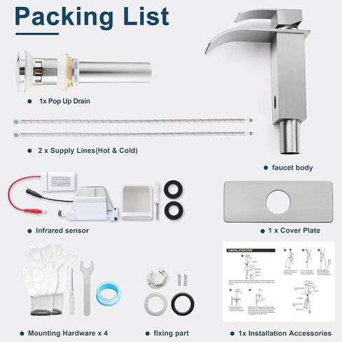 Herogo Bathroom Sink Faucet, Brushed Nickel Waterfall Stainless Steel Bathroom Faucet with Pop Up Drain & 2 Water Hoses for 1 Hole or 3 Holes, Single Handle, Deck Mount, for Vanity RV Lavatory in Saudi Arabia