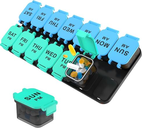 Extra Large Weekly Pill Organizer - 7 Day AM/PM Pill Box, Twice a Day XL Pill Container for Vitamins and Supplements, Airtight & Detachable Design, Ideal for Daily Medication Management in Kuwait