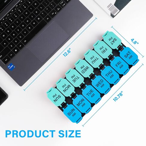 Extra Large Weekly Pill Organizer - 7 Day AM/PM Pill Box, Twice a Day XL Pill Container for Vitamins and Supplements, Airtight & Detachable Design, Ideal for Daily Medication Management in Kuwait