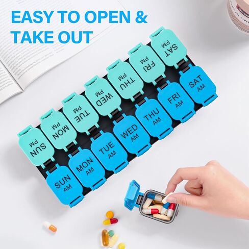 Extra Large Weekly Pill Organizer - 7 Day AM/PM Pill Box, Twice a Day XL Pill Container for Vitamins and Supplements, Airtight & Detachable Design, Ideal for Daily Medication Management in Kuwait