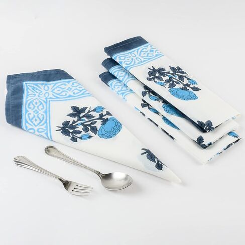 Hand Block Printed Napkins, Cotton Cloth Napkin, 100% Pure Cotton Indian Block Printed Napkins, Set of 4 Cotton 20X20 Inch Dinner Napkins, Kitchen Towel Washable Napkins, Birhday Gift For Her in Saudi Arabia