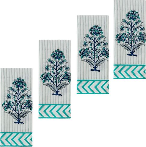 مناديل مطبوعة يدويًا، مناديل قماش قطنية، مناديل مطبوعة هندية نقية 100%، مجموعة من 4 مناديل عشاء قطنية مقاس 20 × 20 بوصة، مناديل مطبخ قابلة للغسل، هدية عيد ميلاد لها in Kuwait