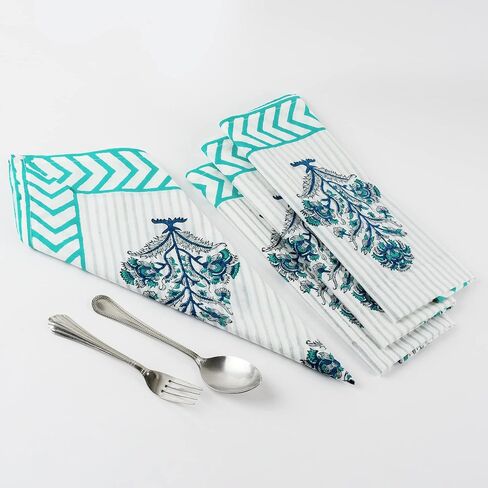 مناديل مطبوعة يدويًا، مناديل قماش قطنية، مناديل مطبوعة هندية نقية 100%، مجموعة من 4 مناديل عشاء قطنية مقاس 20 × 20 بوصة، مناديل مطبخ قابلة للغسل، هدية عيد ميلاد لها in Kuwait