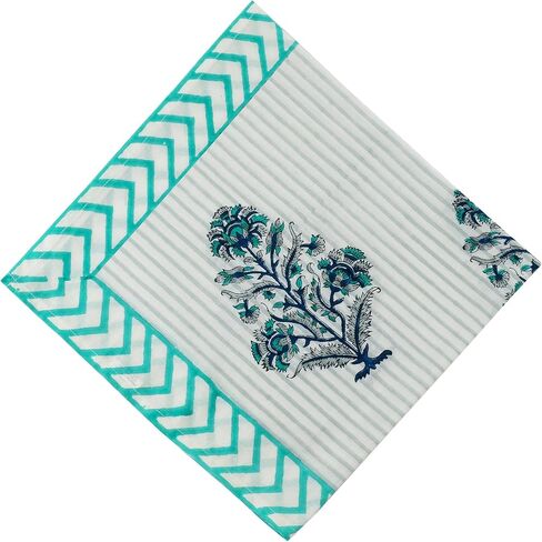 مناديل مطبوعة يدويًا، مناديل قماش قطنية، مناديل مطبوعة هندية نقية 100%، مجموعة من 4 مناديل عشاء قطنية مقاس 20 × 20 بوصة، مناديل مطبخ قابلة للغسل، هدية عيد ميلاد لها in Kuwait