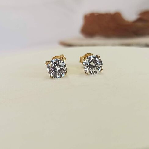 Gold Filled CZ Diamond Stud Earrings - Handmade Zircon Bridal and Bridesmaids Post Earrings - 6mm in Kuwait