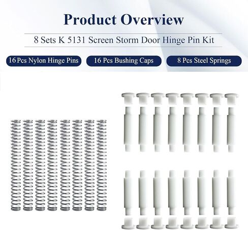4 Sets K 5131 Steel and Nylon Storm Door Hinge Pin Kit, 8 Pcs Nylon Hinge Pins, 8 Pcs Bushing Caps, 4 Pcs Steel Springs, Screen & Storm Door Hing Pin Set Fit for Croft Storm Doors & Other Storm Door in Kuwait