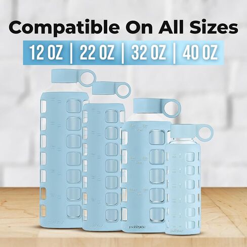purifyou Replacement Cap for 40, 32, 22, 12 oz Reusable Glass Water Bottle with Time & Volume Markings, Non-Slip Silicone Sleeve, Stainless Steel Lid Insert, Sports Bottle for Water, Juice in Kuwait