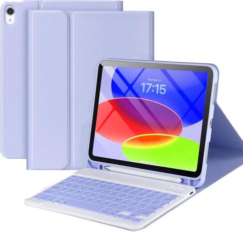 Wireless Bluetooth Keyboard Case Compatible for iPad 10th Generation 10.9 Inch 2022, Built-in Pencil Holder - iPad 10th Gen Cover with Keyboard Full-body Protection Model A2696/A2757/A2777 - Black in Saudi Arabia