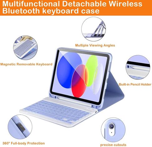 Wireless Bluetooth Keyboard Case Compatible for iPad 10th Generation 10.9 Inch 2022, Built-in Pencil Holder - iPad 10th Gen Cover with Keyboard Full-body Protection Model A2696/A2757/A2777 - Black in Saudi Arabia
