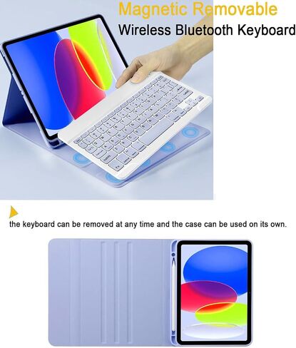 Wireless Bluetooth Keyboard Case Compatible for iPad 10th Generation 10.9 Inch 2022, Built-in Pencil Holder - iPad 10th Gen Cover with Keyboard Full-body Protection Model A2696/A2757/A2777 - Black in Saudi Arabia
