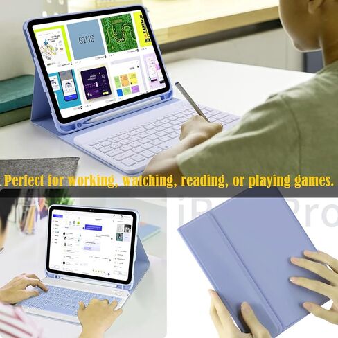 Wireless Bluetooth Keyboard Case Compatible for iPad 10th Generation 10.9 Inch 2022, Built-in Pencil Holder - iPad 10th Gen Cover with Keyboard Full-body Protection Model A2696/A2757/A2777 - Black in Saudi Arabia
