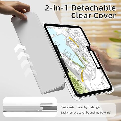 Hybrid Slim Case for iPad (A16) 11th Generation 11 Inch (2025), iPad 10th Generation 10.9 Inch (2022) with Pencil Holder, Removable Fully Transparent Smart Cover, Auto Wake/Sleep, Gray in Saudi Arabia