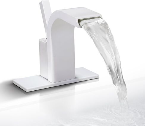 Bathroom Faucets Deck Mount Waterfall Bath Faucet Single Hole One Handle Mixer Vanity Sink Faucet with 6 Inch Deck Plate (Option), SKOWLL Matte Black in Kuwait