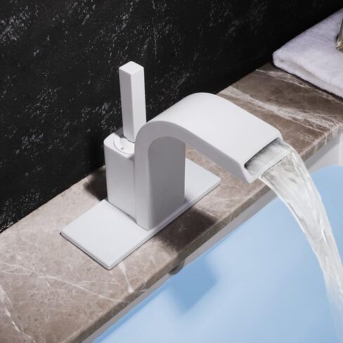 Bathroom Faucets Deck Mount Waterfall Bath Faucet Single Hole One Handle Mixer Vanity Sink Faucet with 6 Inch Deck Plate (Option), SKOWLL Matte Black in Kuwait