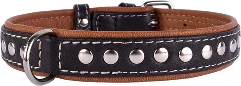 CollarDirect Studded Dog Collar Leather Pet Collars for Dogs Small Medium Large Puppy Soft Padded Brown Black (Black, Neck fit 20" - 22") in Saudi Arabia