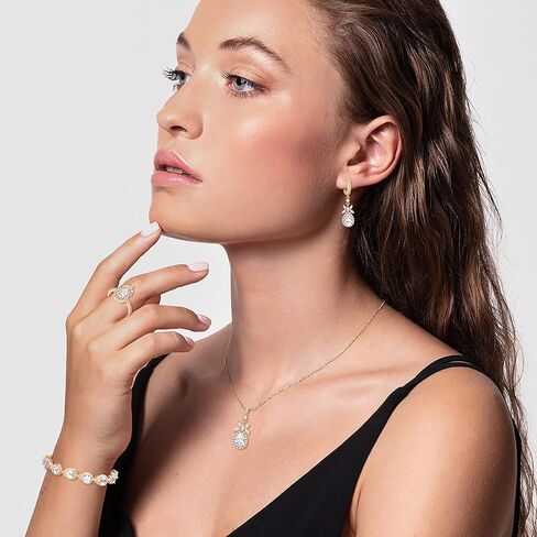 EleQueen Water Drop Pendant Necklace Long Dangle Earrings Tennis Bracelet Set, Sparkle Cubic Zirconia Teardrop Wedding Jewelry Sets for Bride Bridesmaid in Kuwait